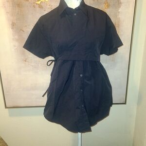 Black Oversized Boxy Tie Front Blouse